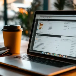 Close-up of a laptop screen displaying invoicing and expense tracking tools, ideal for freelancers managing finances.